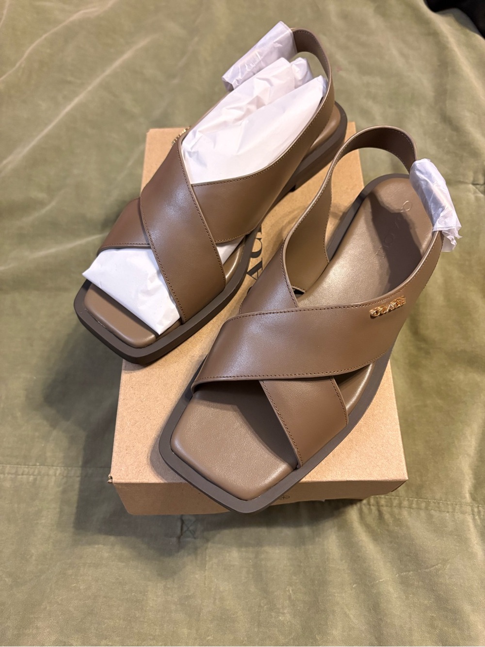 Coach Taupe Brown Crisscross Slingback Sandals